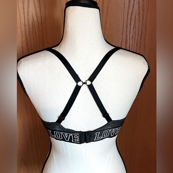 SO Intimates, Convertible, Dark-Gray and White “Love”Underwire Bra. 34C. - Picture 3 of 11